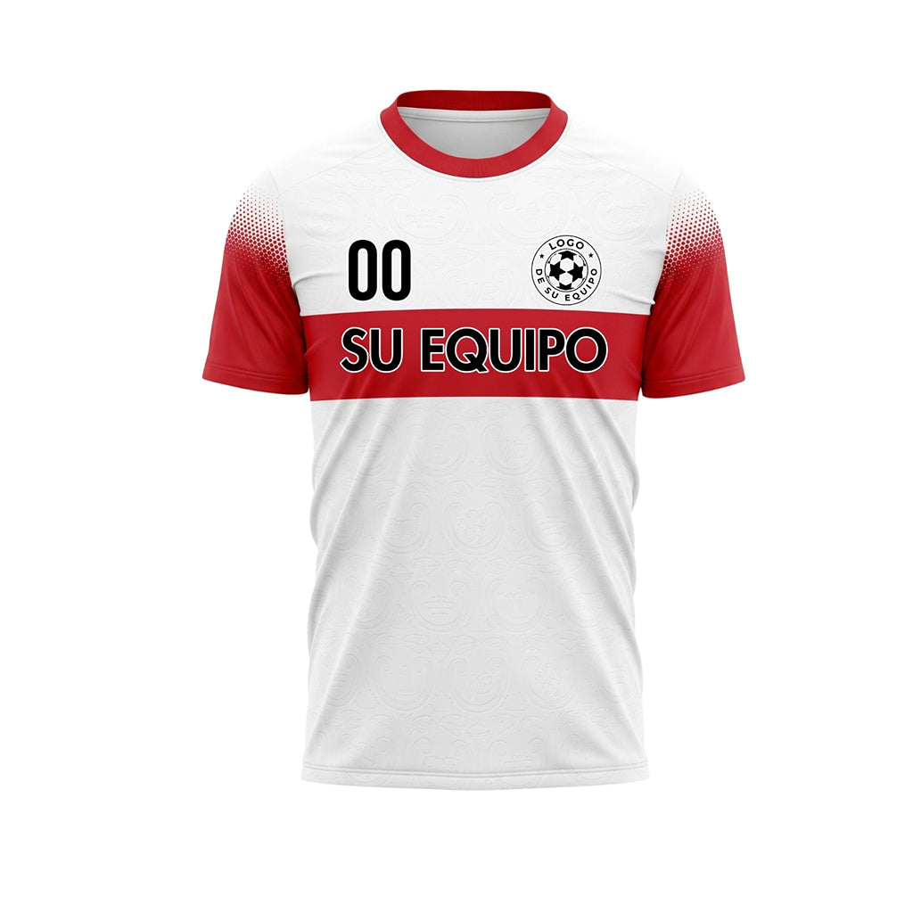 Blanco Rojo Semitono Rayas en el Pecho Camiseta de Fútbol Personalizada