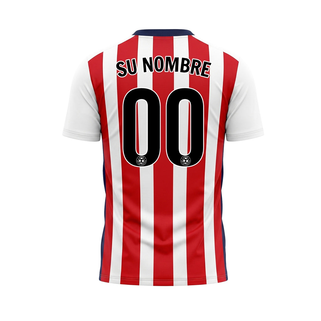 Blanco Rojo Clásico Anchas Rayas Camiseta de Fútbol Personalizada