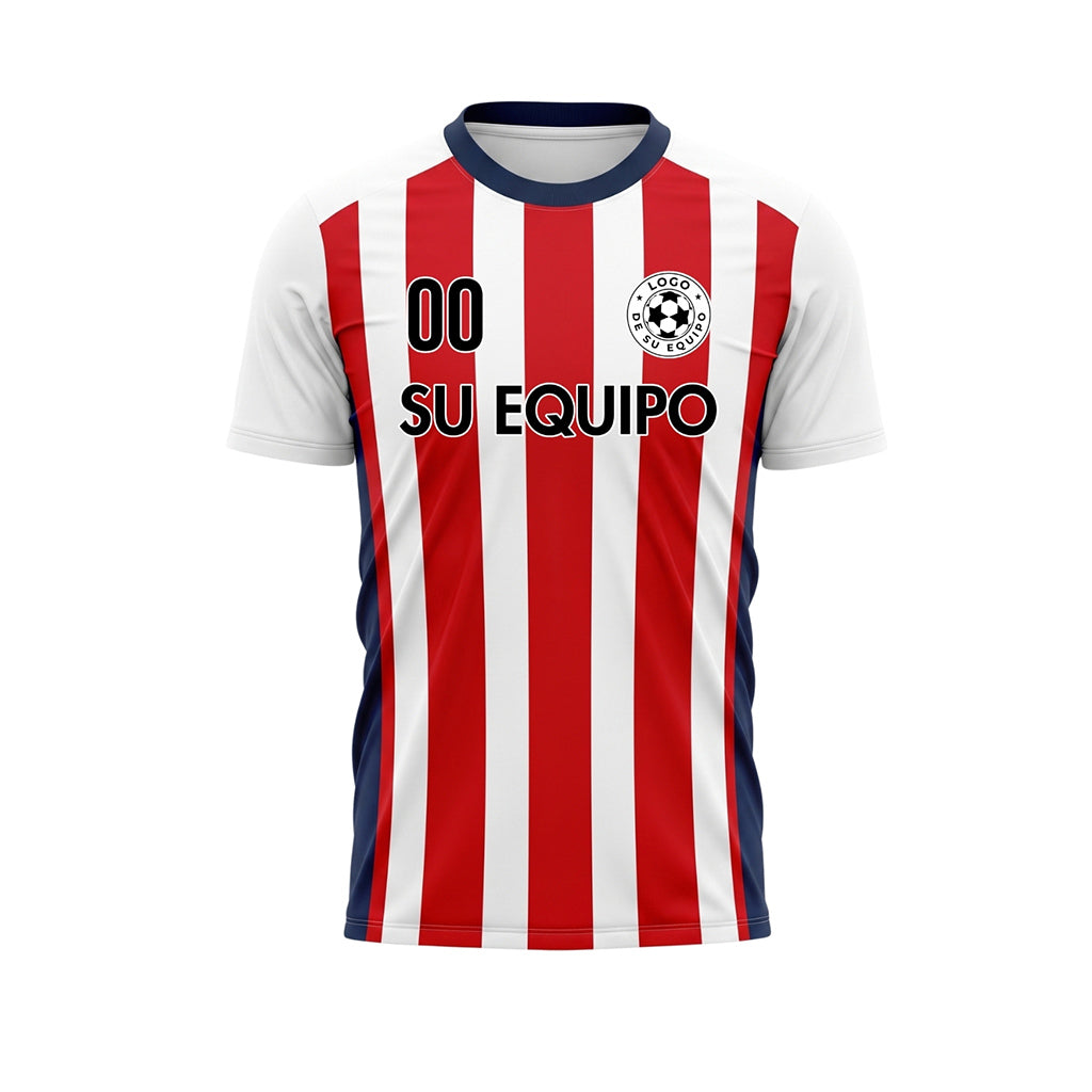 Blanco Rojo Clásico Anchas Rayas Camiseta de Fútbol Personalizada