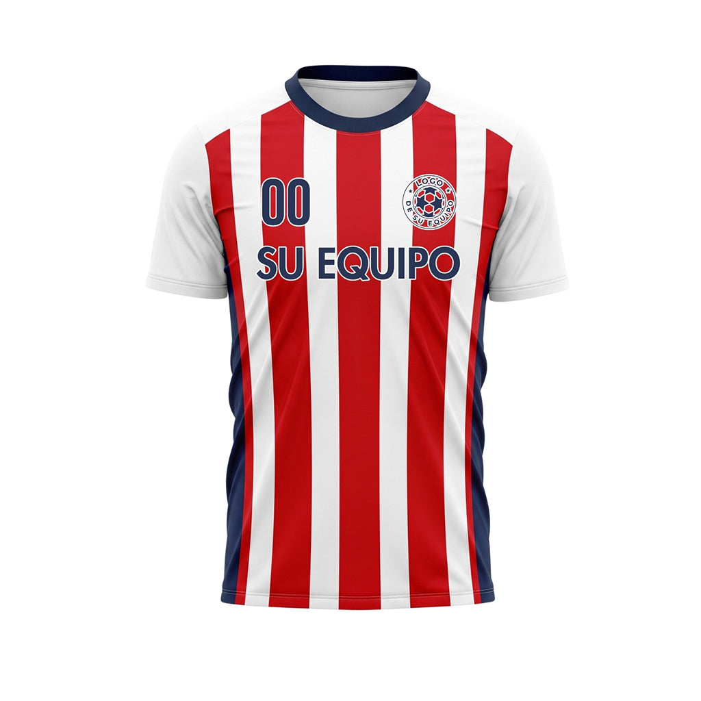 Blanco Rojo Clásico Anchas Rayas Camiseta de Fútbol Personalizada
