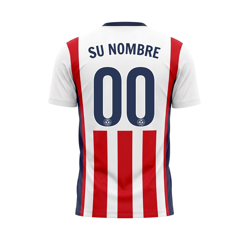 Blanco Rojo Clásico Anchas Rayas Camiseta de Fútbol Personalizada