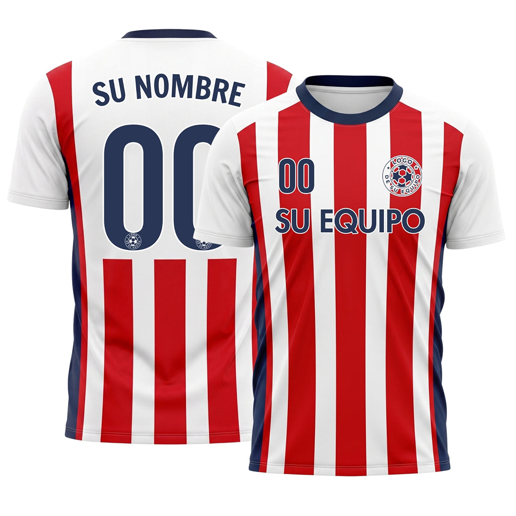 Blanco Rojo Clásico Anchas Rayas Camiseta de Fútbol Personalizada