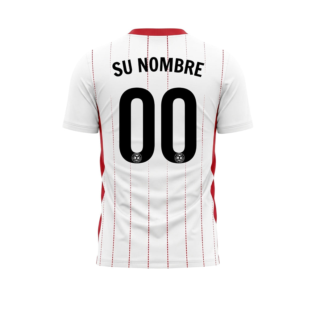 Blanco Rojo Rayas Finas Camiseta de Fútbol Personalizada