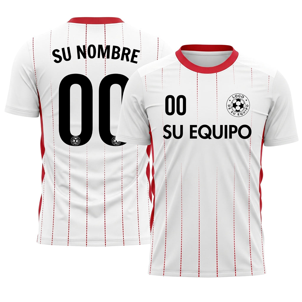 Blanco Rojo Rayas Finas Camiseta de Fútbol Personalizada