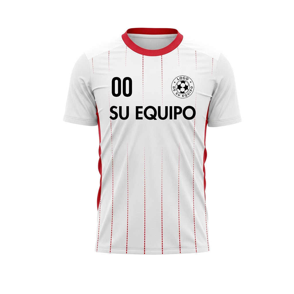 Blanco Rojo Rayas Finas Camiseta de Fútbol Personalizada