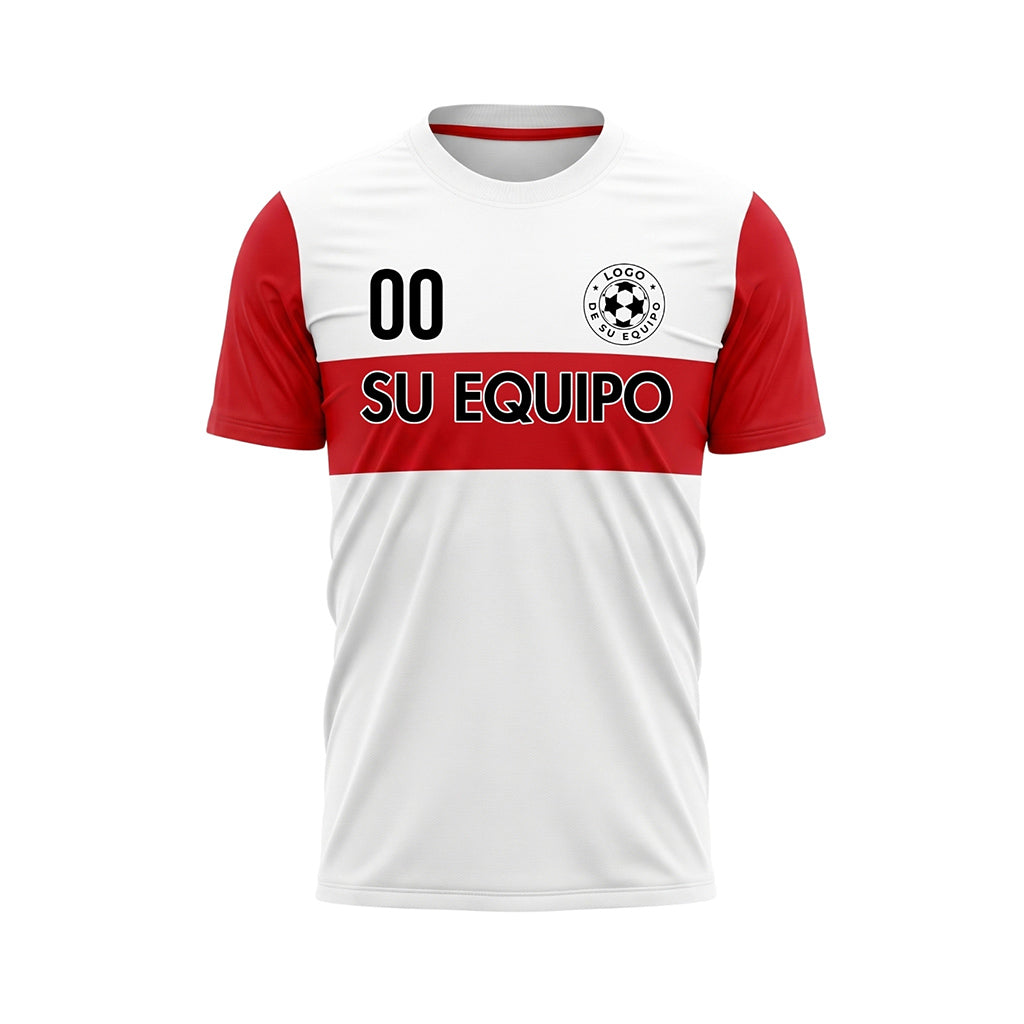 Blanco Rojo Rayas Horizontales Camiseta de Fútbol Personalizada