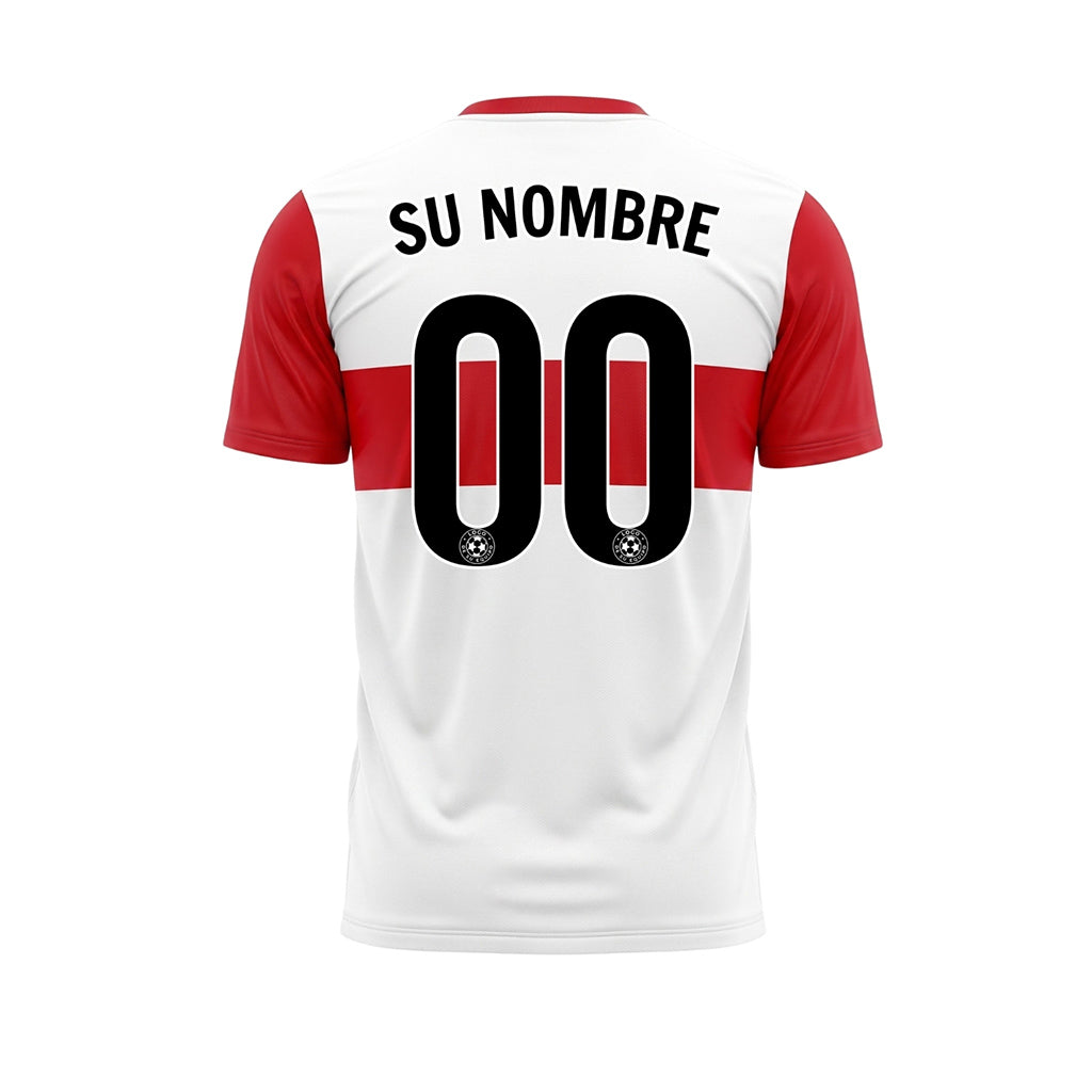 Blanco Rojo Rayas Horizontales Camiseta de Fútbol Personalizada