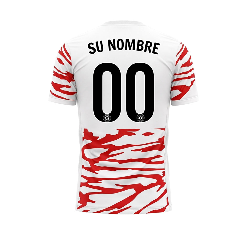 Blanco Rojo Tigre Rayas Motivo Camiseta de Fútbol Personalizada
