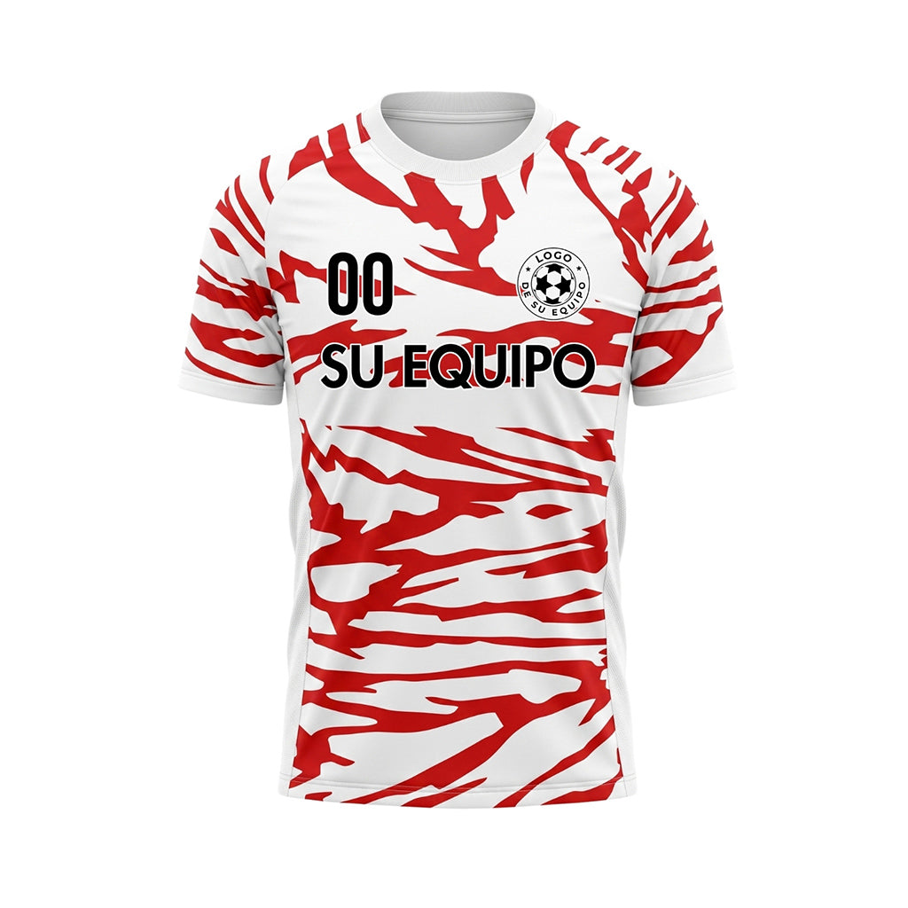 Blanco Rojo Tigre Rayas Motivo Camiseta de Fútbol Personalizada