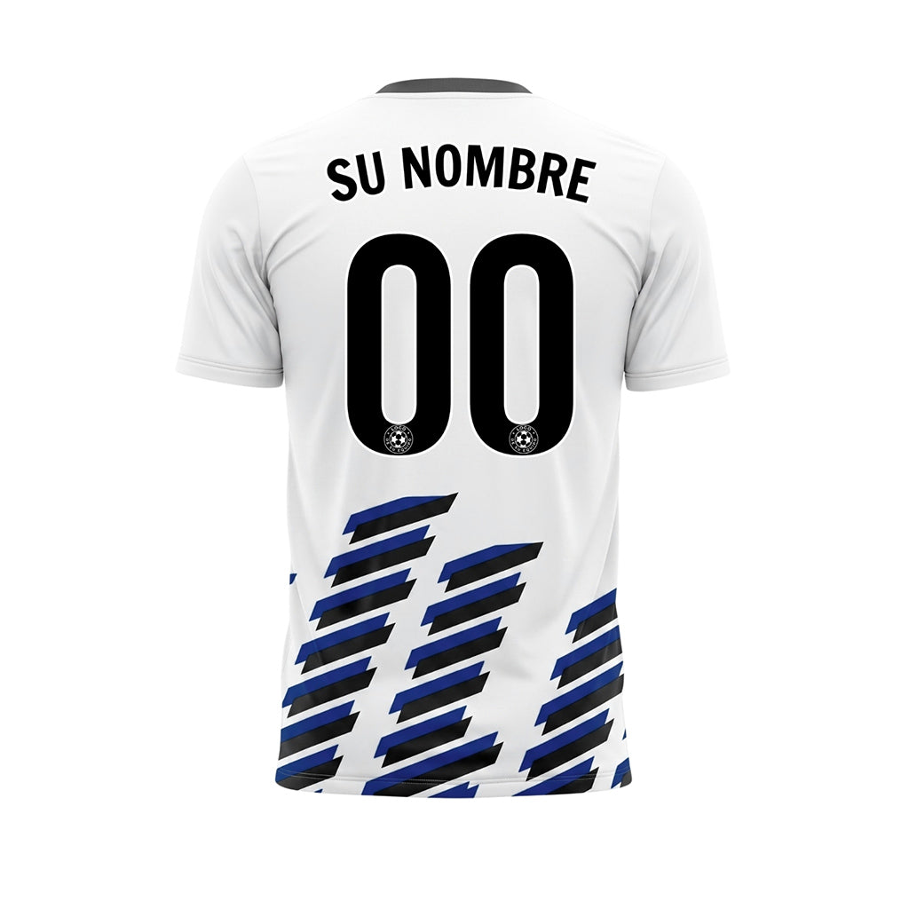 Blanco Negro Azul Diagonales Rayas Geométrico Motivo Camiseta de Fútbol Personalizada