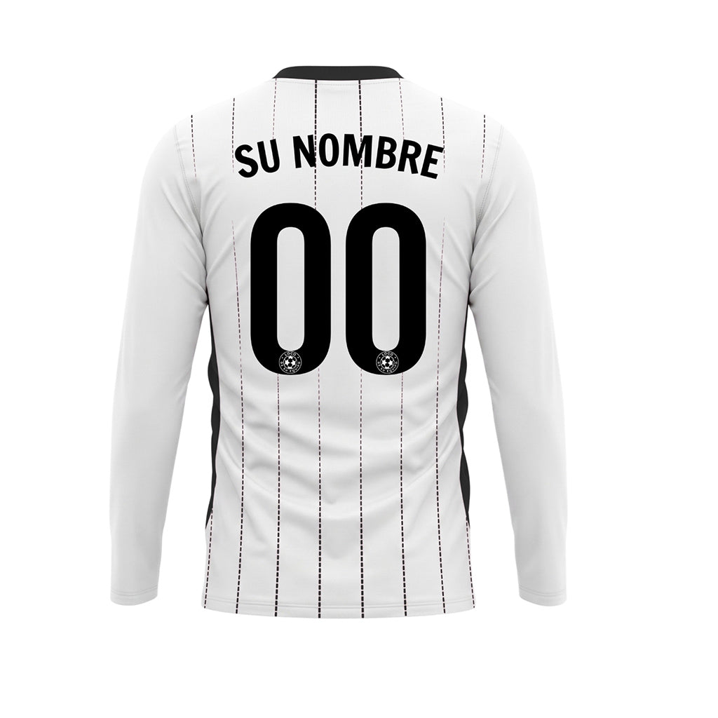 Blanco Negro Finas Rayas Verticales Camiseta de Fútbol Personalizada de Manga Larga