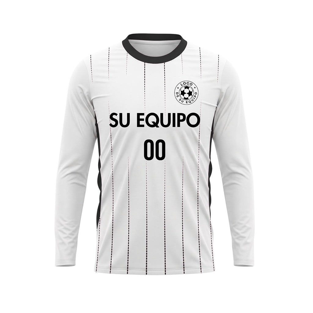 Blanco Negro Finas Rayas Verticales Camiseta de Fútbol Personalizada de Manga Larga