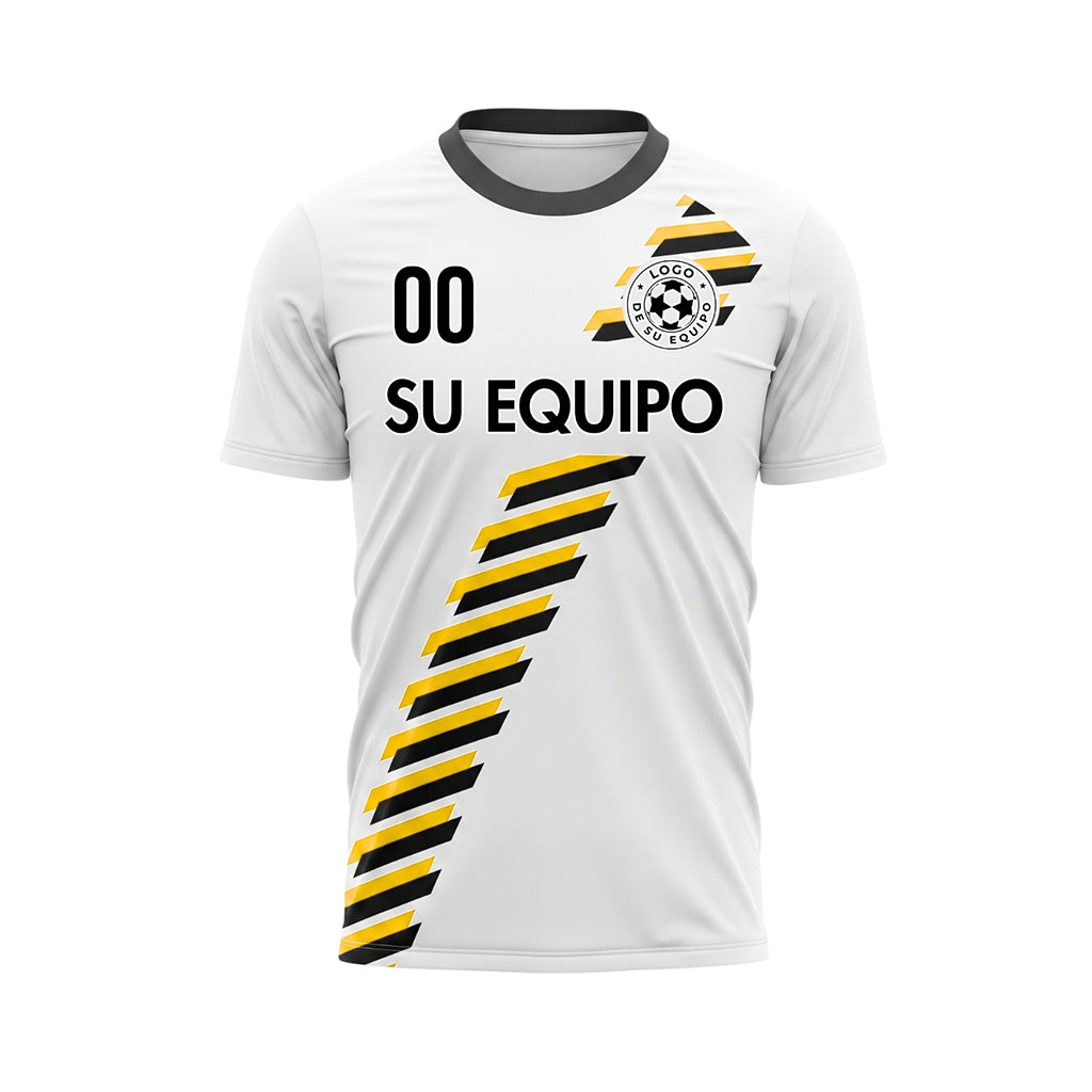 Blanco Negro Amarillo Diagonales Rayas Geométrico Motivo Camiseta de Fútbol Personalizada