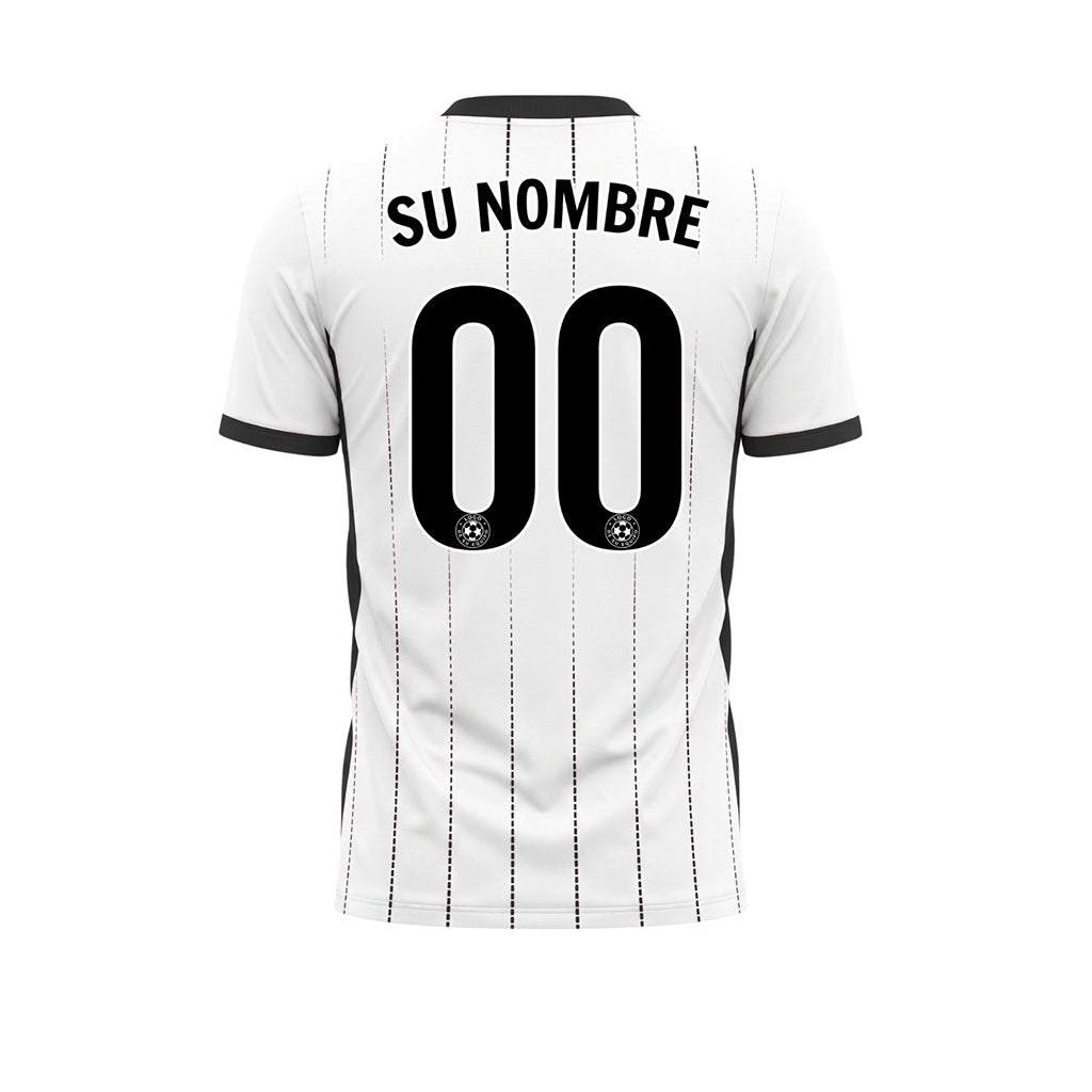 Blanco Negro Punteado Líneas Verticales Degradado Motivo Camiseta de Fútbol Personalizada