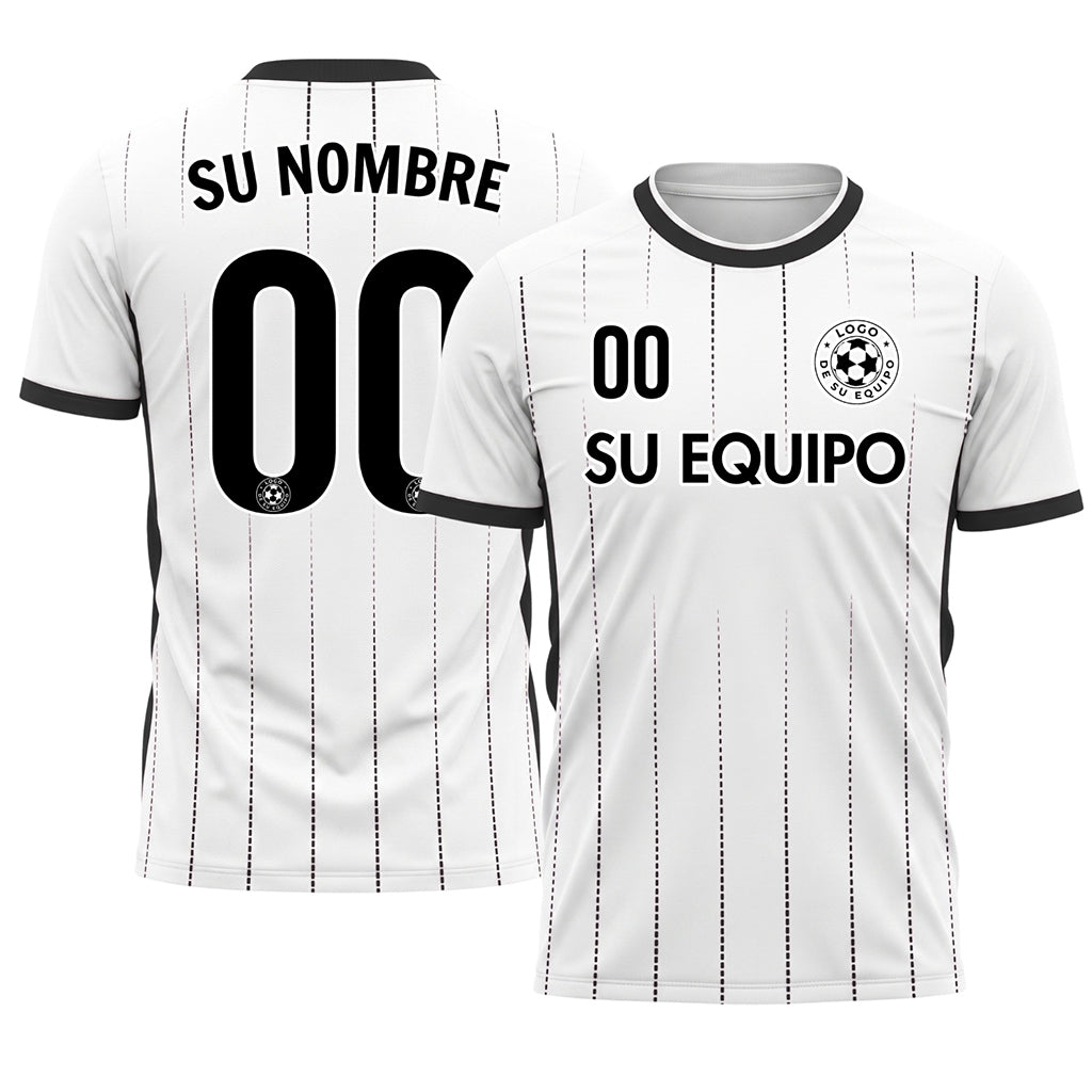 Blanco Negro Punteado Líneas Verticales Degradado Motivo Camiseta de Fútbol Personalizada
