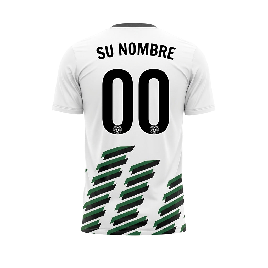 Blanco Negro Verde Diagonales Rayas Geométrico Motivo Camiseta de Fútbol Personalizada