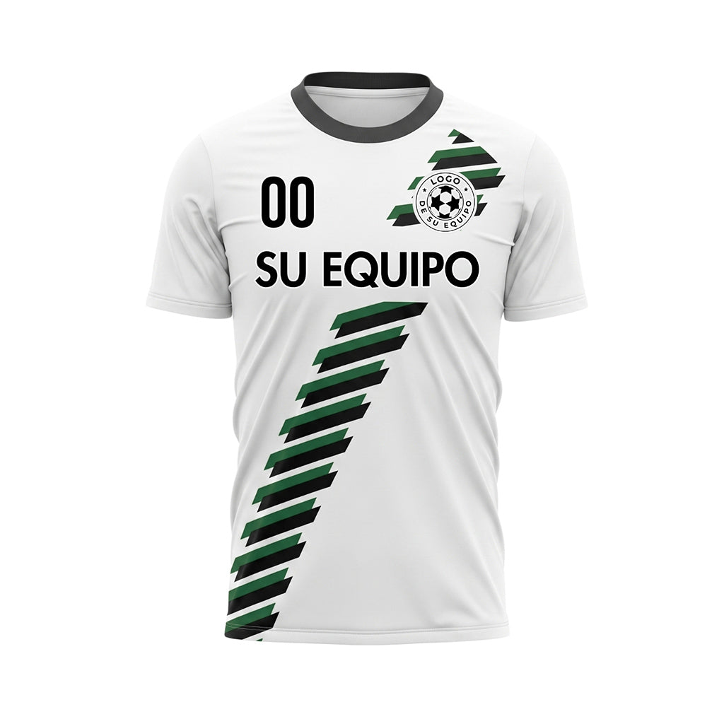 Blanco Negro Verde Diagonales Rayas Geométrico Motivo Camiseta de Fútbol Personalizada