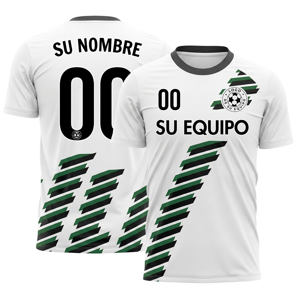 Blanco Negro Verde Diagonales Rayas Geométrico Motivo Camiseta de Fútbol Personalizada