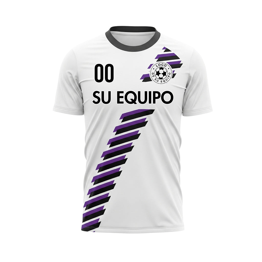 Blanco Negro Violeta Diagonales Rayas Geométrico Motivo Camiseta de Fútbol Personalizada