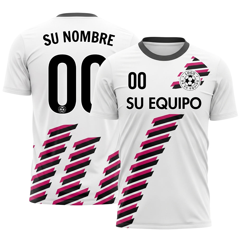 Blanco Negro Magenta Diagonales Rayas Geométrico Motivo Camiseta de Fútbol Personalizada