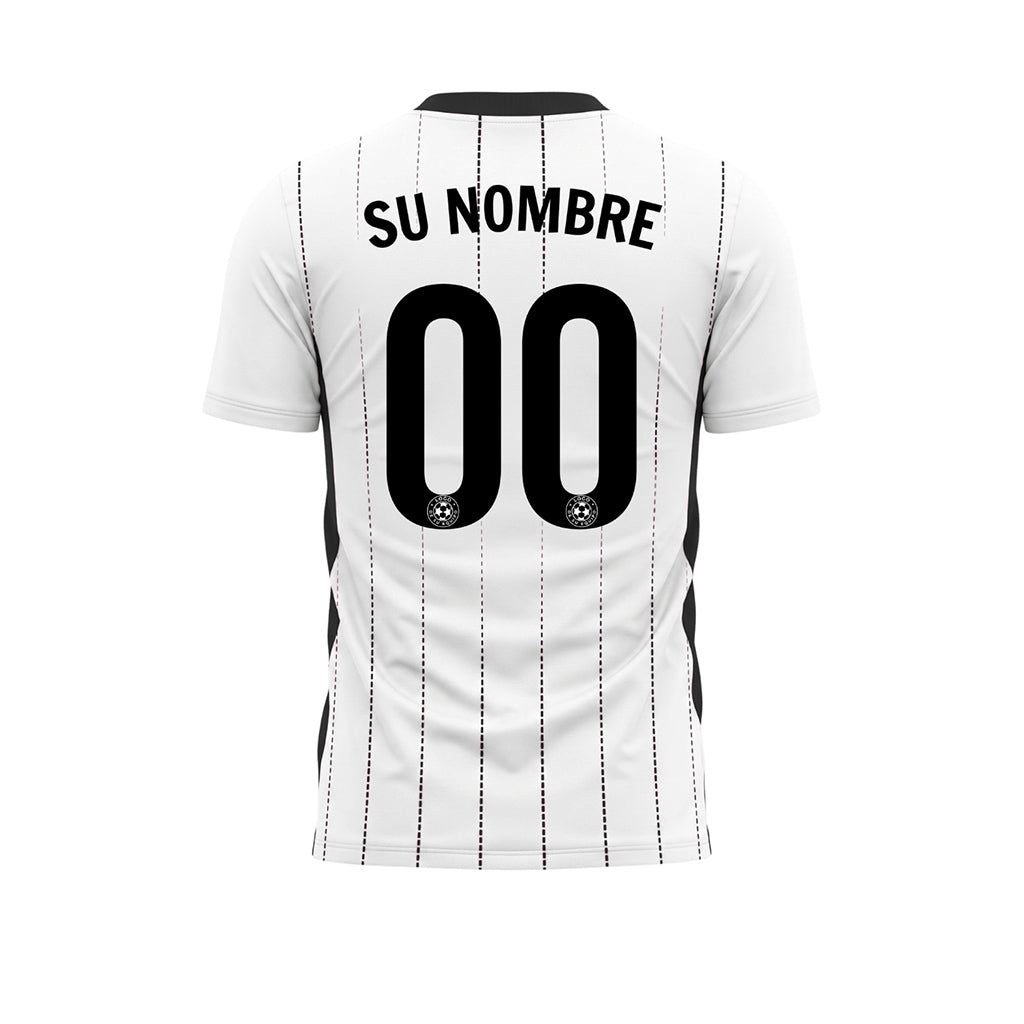 Blanco Negro Rayas Finas Camiseta de Fútbol Personalizada