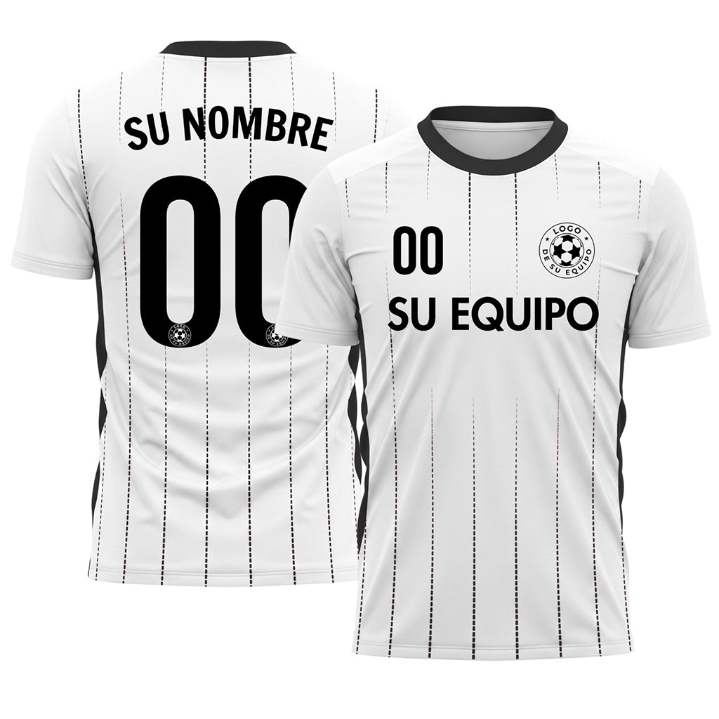 Blanco Negro Rayas Finas Camiseta de Fútbol Personalizada