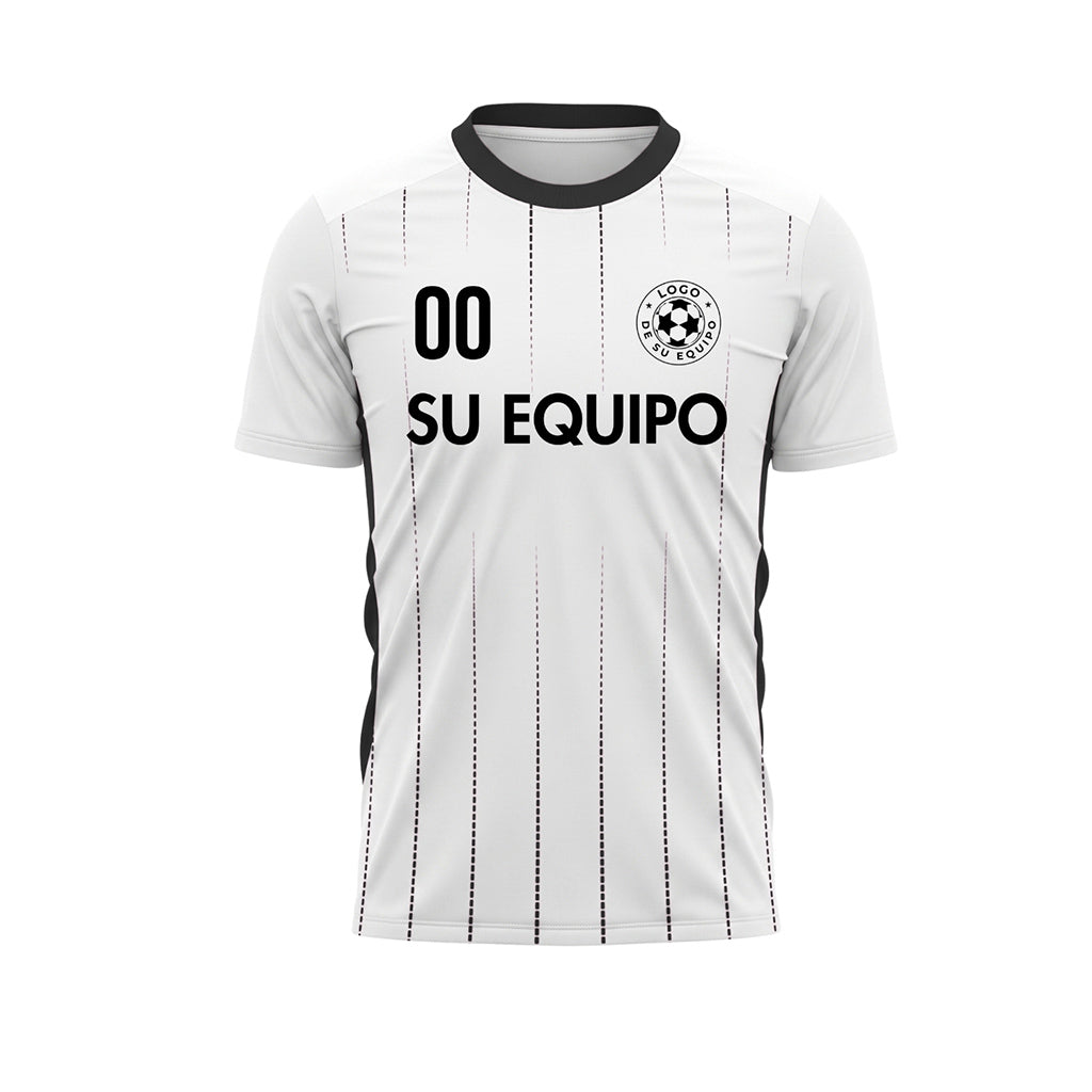 Blanco Negro Rayas Finas Camiseta de Fútbol Personalizada