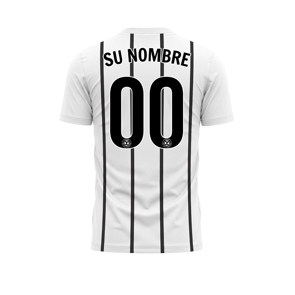 Blanco Negro Rayas Finas Vertical Motivo Camiseta de Fútbol Personalizada