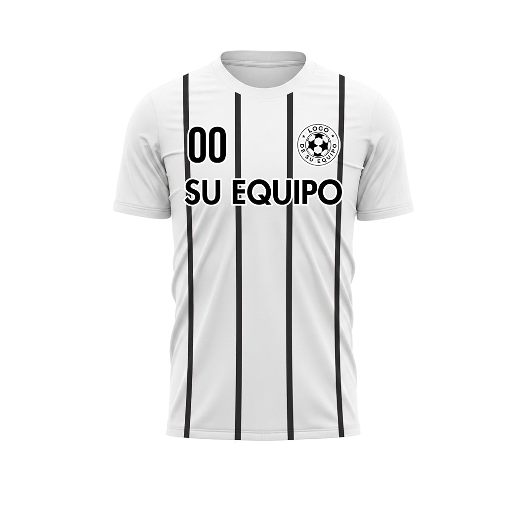 Blanco Negro Rayas Finas Vertical Motivo Camiseta de Fútbol Personalizada