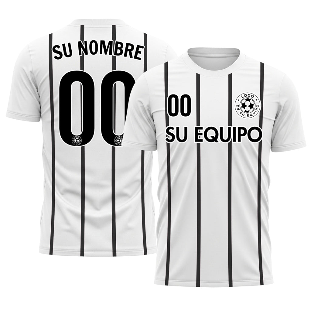 Blanco Negro Rayas Finas Vertical Motivo Camiseta de Fútbol Personalizada