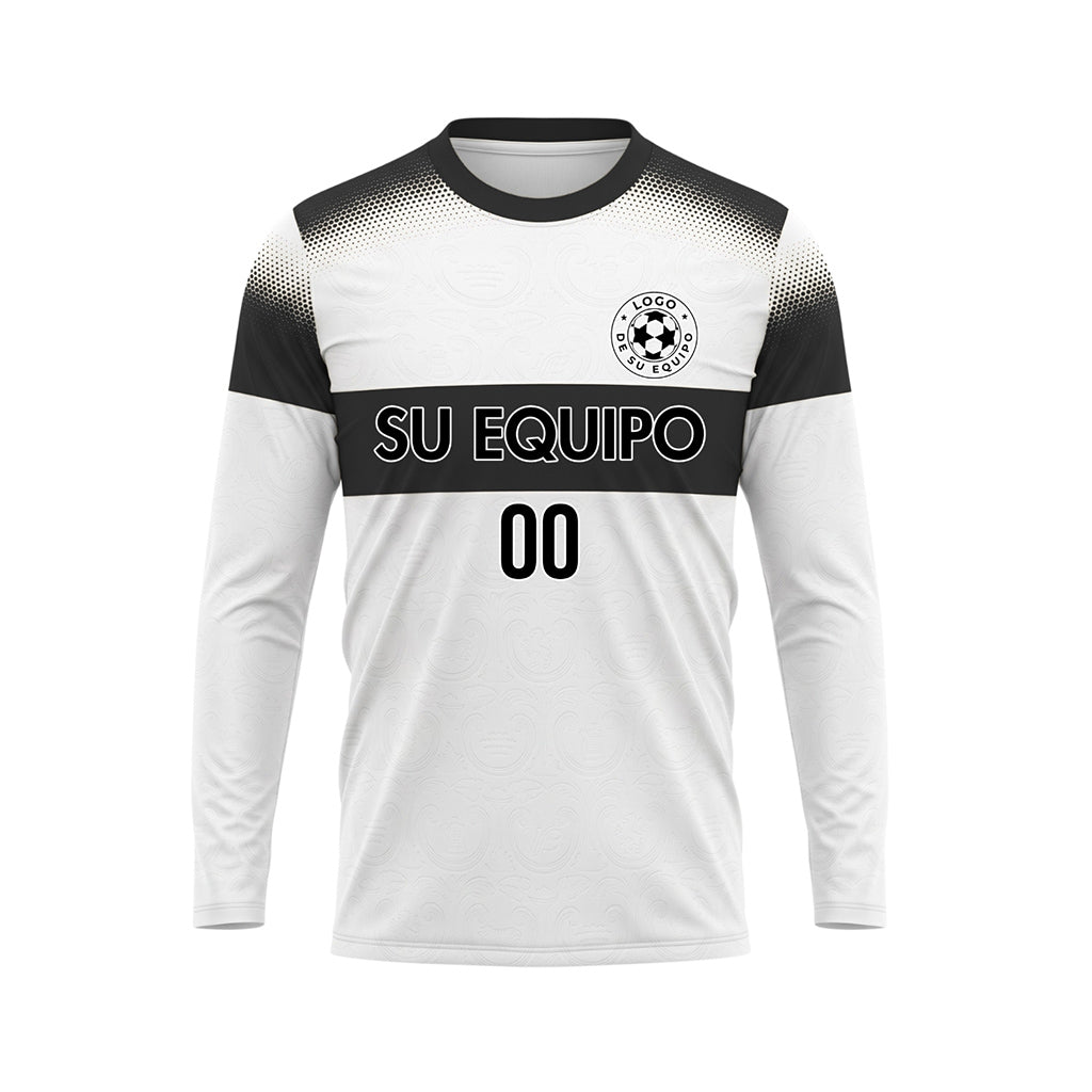 Blanco Negro Rayas Horizontales Degradadas de Lunares Camiseta de Fútbol Personalizada de Manga Larga