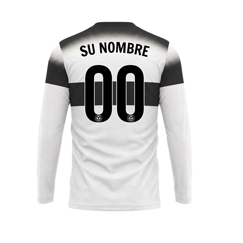 Blanco Negro Rayas Horizontales Degradadas de Lunares Camiseta de Fútbol Personalizada de Manga Larga