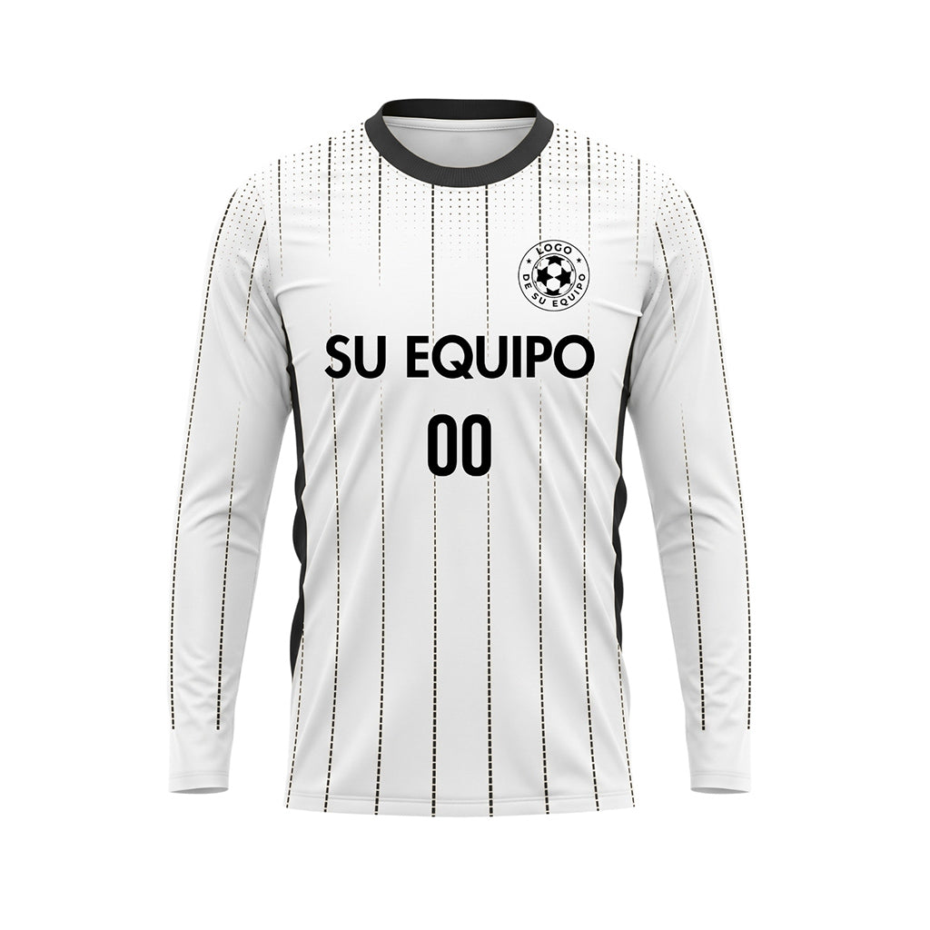 Blanco Negro Rayas Verticales de Lunares Camiseta de Fútbol Personalizada de Manga Larga