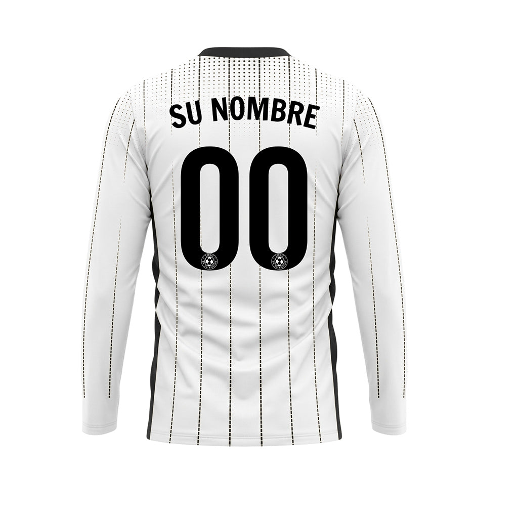 Blanco Negro Rayas Verticales de Lunares Camiseta de Fútbol Personalizada de Manga Larga