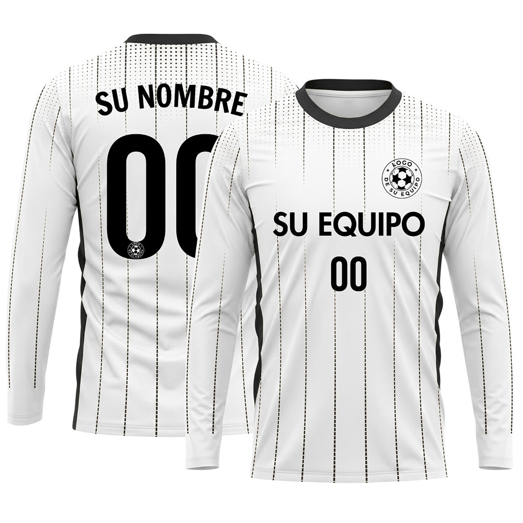 Blanco Negro Rayas Verticales de Lunares Camiseta de Fútbol Personalizada de Manga Larga