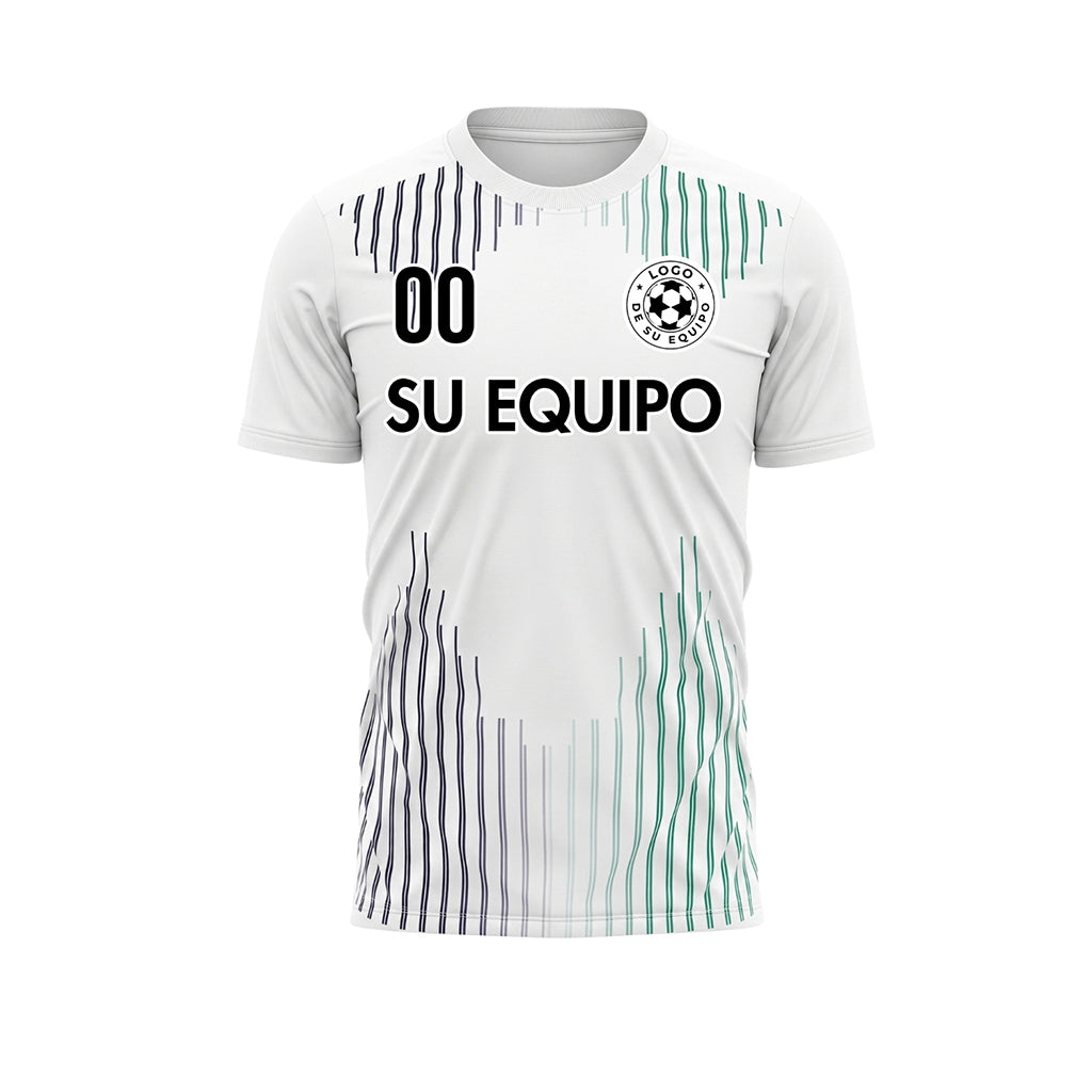 Blanco Azul Verde Azulado Verticales Líneas Onduladas Motivo Camiseta de Fútbol Personalizada