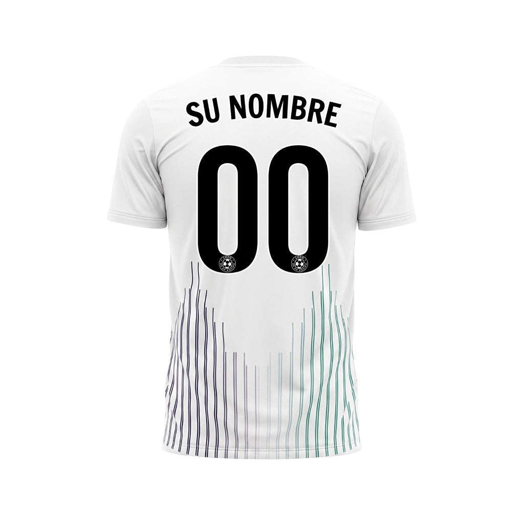 Blanco Azul Verde Azulado Verticales Líneas Onduladas Motivo Camiseta de Fútbol Personalizada
